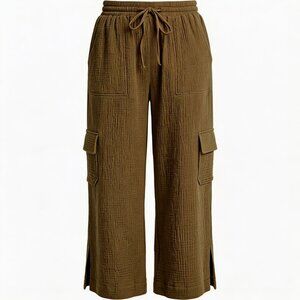 Single Thread Cotton Gauze Pants Drawstring Elastic Waist